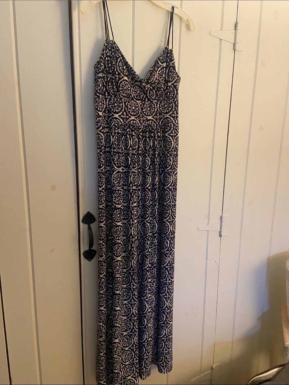 Navy and White Printed Maxi Dress